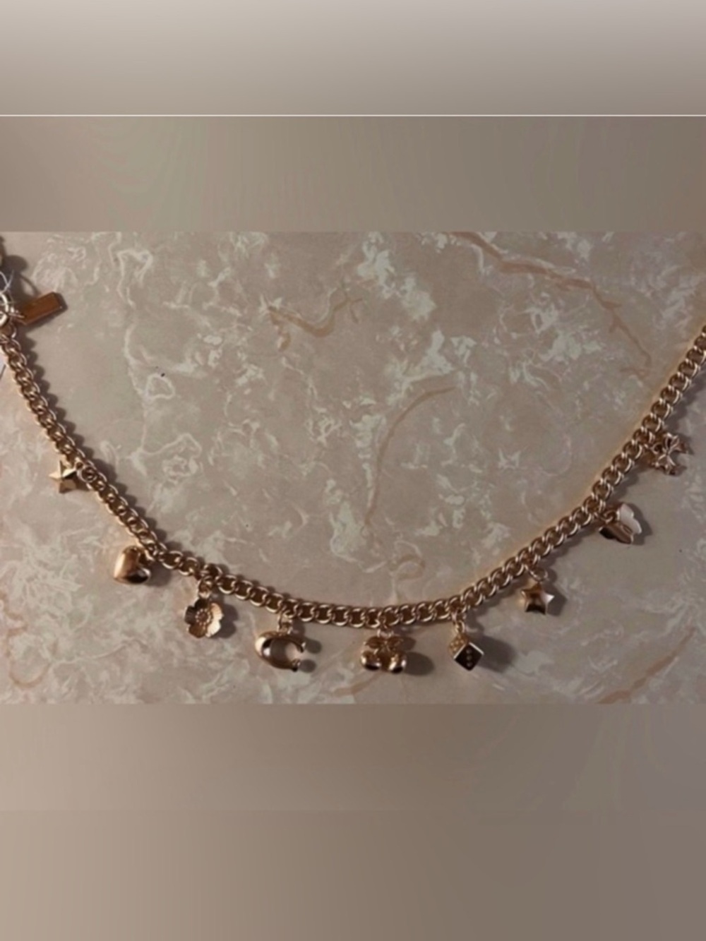 Gold Charm Strap with various charms--22inches long